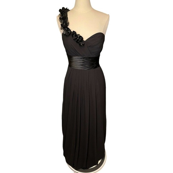 BILL LEVKOFF NEW Black One Shoulder Dress Extra Length Formal Bridesmaid 8-10 - Picture 1 of 7
